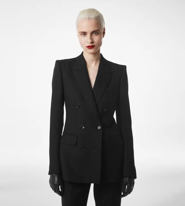 SHARP HERRINGBONE DOUBLE BREASTED JACKET BLACK online
